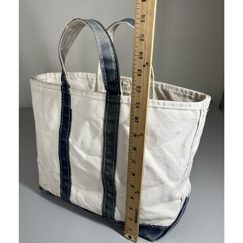 Vintage LL Bean Boat Tote Canvas Bag Distressed Sawtooth Crinkle Tag Maine White - Picture 15 of 16
